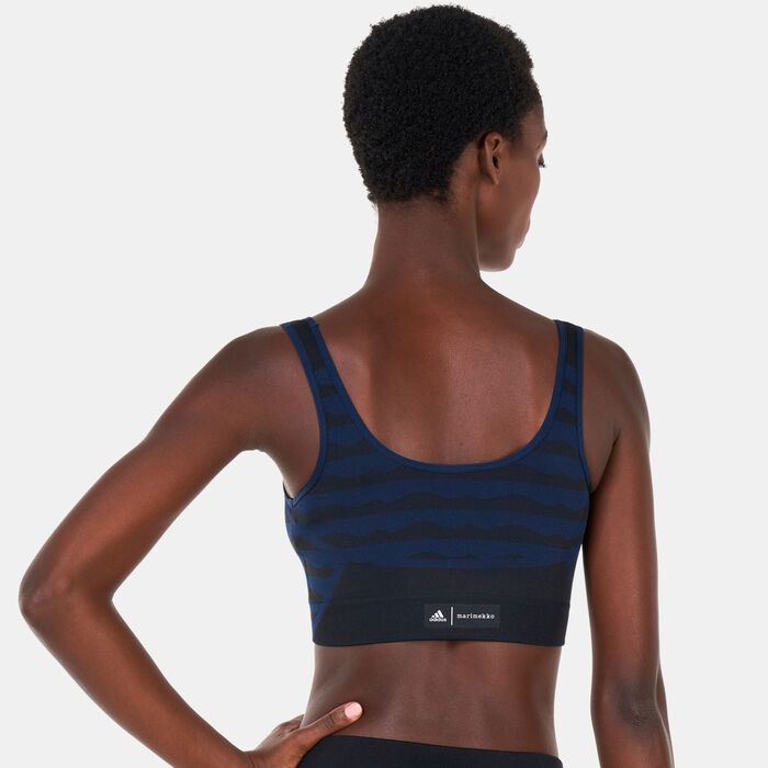 adidas Women's Marimekko AEROKNIT Sports Bra Blue adidas Women's Marimekko AEROKNIT Sports Bra Blue image number 1