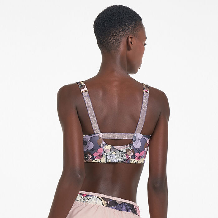 Nike Women's Swoosh Floral Print Sports Bra Purple image number 1