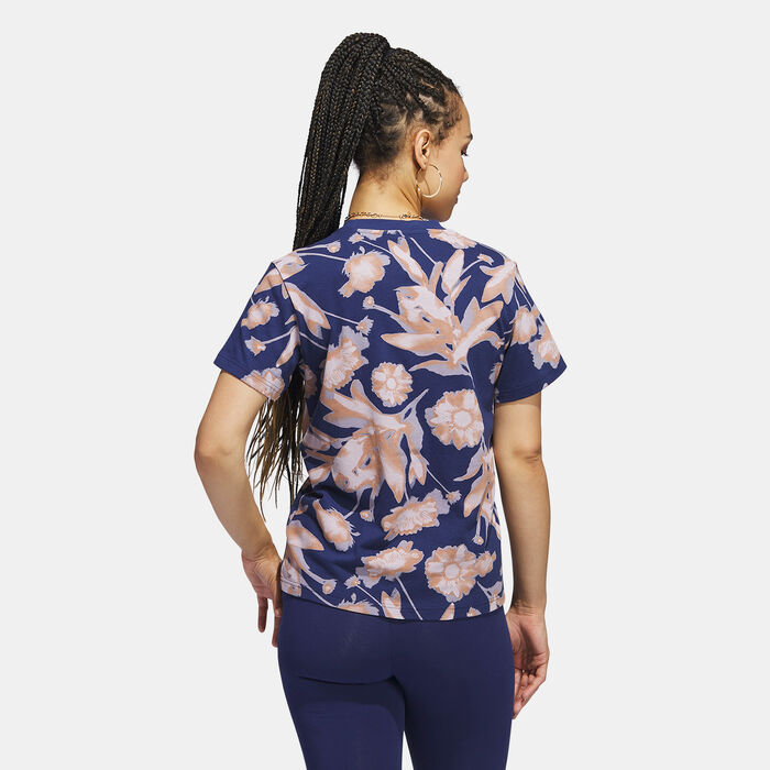 adidas Women's Bloom Allover Print T-Shirt Blue adidas Women's Bloom Allover Print T-Shirt Blue image number 1