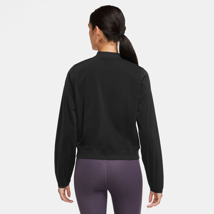 Nike Women's Dri-FIT Bliss Bomber Jacket Black Nike Women's Dri-FIT Bliss Bomber Jacket Black image number 1
