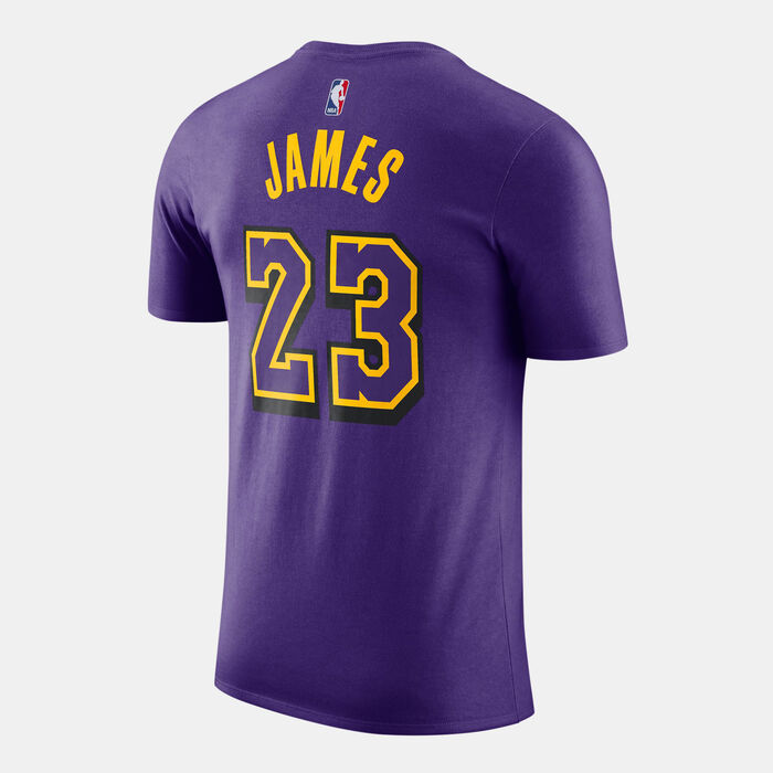 Nike Men's NBA LeBron James Los Angeles Lakers Essential City Edition T-Shirt Purple Nike Men's NBA LeBron James Los Angeles Lakers Essential City Edition T-Shirt Purple image number 1