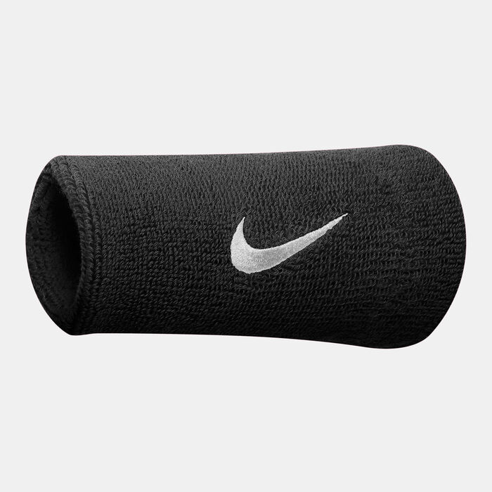 Nike Swoosh Doublewide Tennis Wrist Bands (1 Pair) Black Nike Swoosh Doublewide Tennis Wrist Bands (1 Pair) Black image number 0