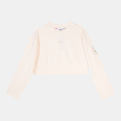 adidas Originals Kids' Graphic Print Crop Crew Sweatshirt White