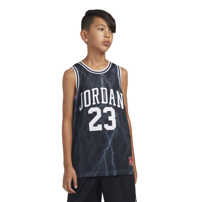 Jordan Kids' 23 Striped Jersey Top Black Jordan Kids' 23 Striped Jersey Top Black image number 0