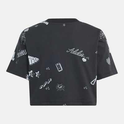 adidas Kids' Brand Love Allover Print Crop T-Shirt Black adidas Kids' Brand Love Allover Print Crop T-Shirt Black