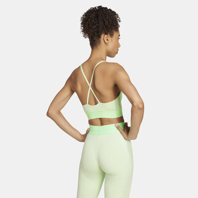 adidas Women's Hyperglam Rib Light-Support Training Sports Bra Green
