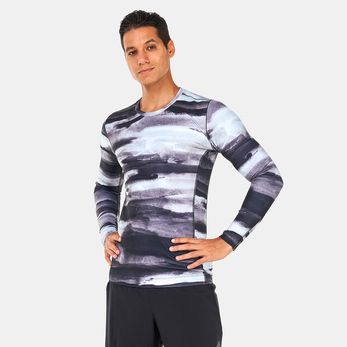 adidas Men's Allover Print Yoga Training Long Sleeve T-Shirt Multi-Color image number 0