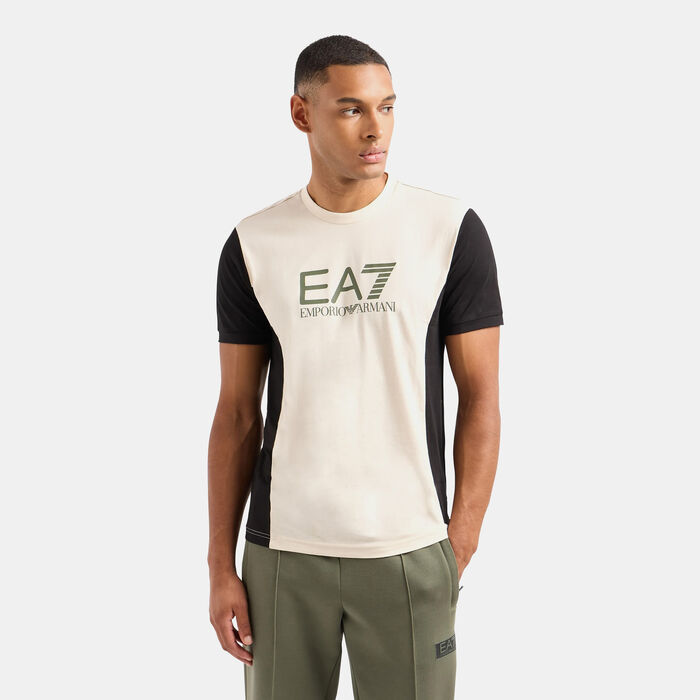 EA7 Emporio Armani Men's Train Athletic Colourblock T-Shirt Beige image number 0