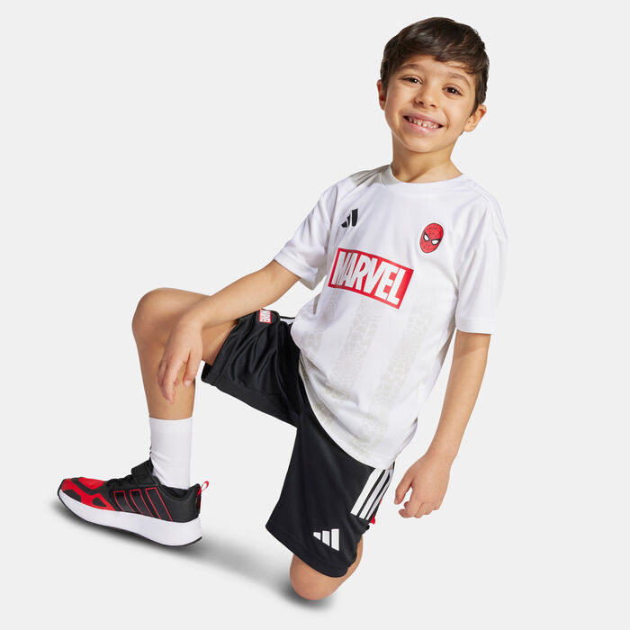 adidas Kids' Marvel Spiderman T-Shirt And Shorts Set White image number 3
