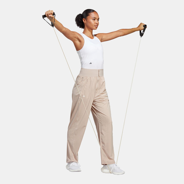 adidas Women's Training Exercise Snacking Woven Wide-Leg Joggers Beige adidas Women's Training Exercise Snacking Woven Wide-Leg Joggers Beige image number 2