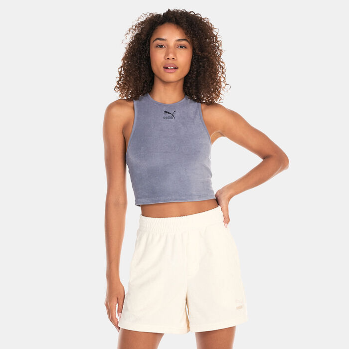 PUMA Women's Classics Towelling Crop Top Grey image number 0