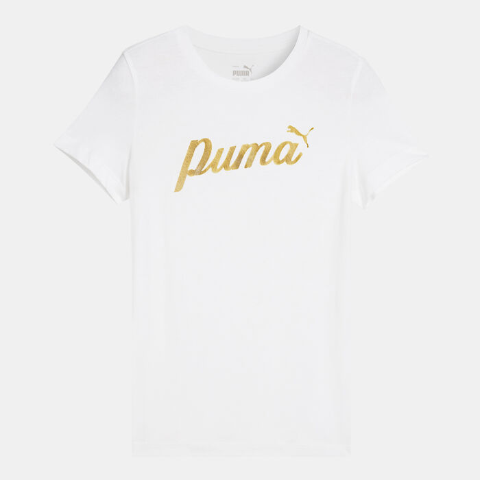 PUMA Kids' Essential+ Script Metallic Graphic T-Shirt White PUMA Kids' Essential+ Script Metallic Graphic T-Shirt White image number 0