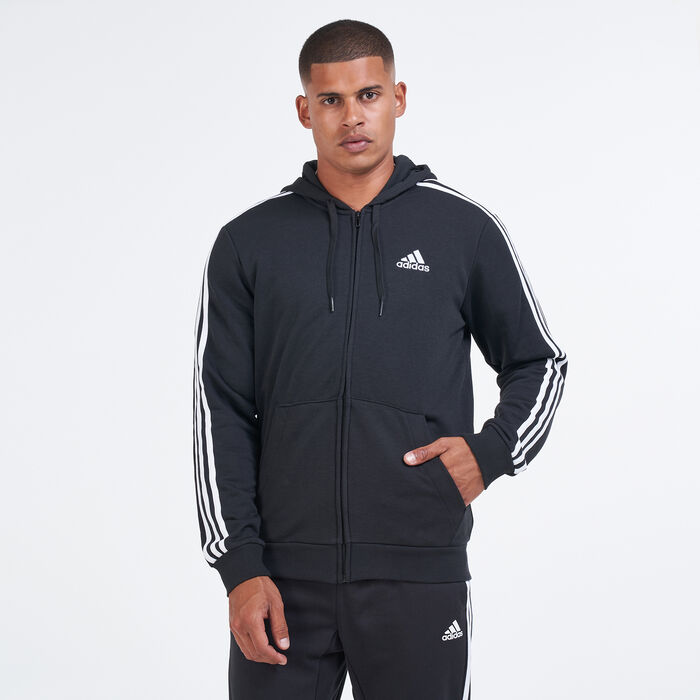 adidas Men's Essentials French Terry 3-Stripes Full-Zip Hoodie Black adidas Men's Essentials French Terry 3-Stripes Full-Zip Hoodie Black image number 0