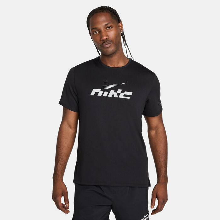 Nike Men's Miler Flash Dri-FIT UV Running T-Shirt Black Nike Men's Miler Flash Dri-FIT UV Running T-Shirt Black image number 0