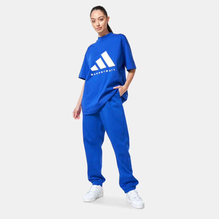 adidas Logo Basketball Fleece Joggers Blue adidas Logo Basketball Fleece Joggers Blue image number 6