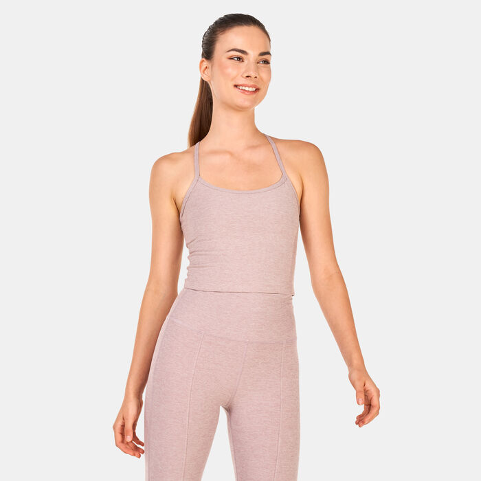 BEYOND YOGA Women's Spacedye Slim Racerback Cropped Tank Top Beige image number 0