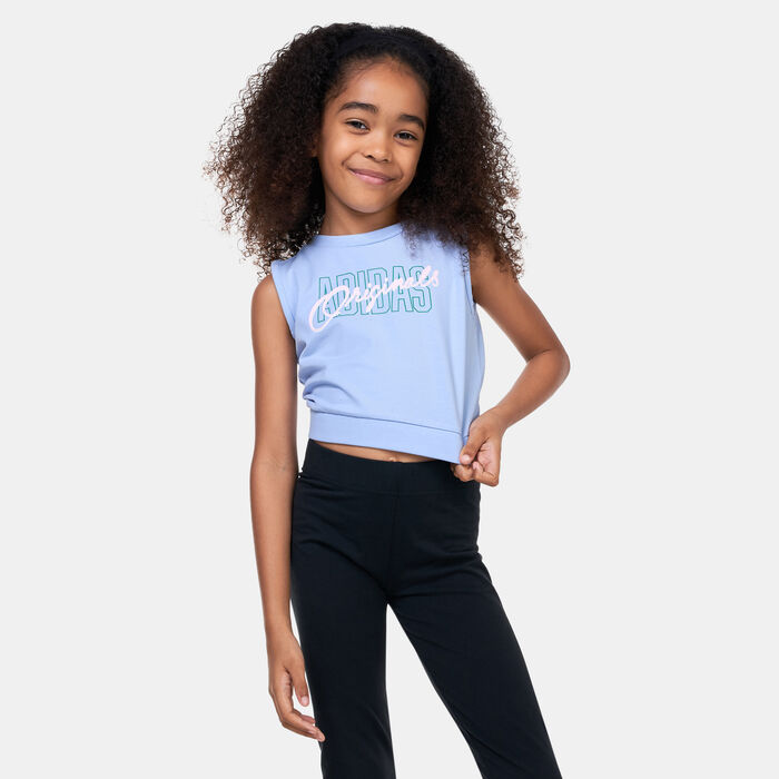 adidas Originals Kids' Graphic Print Crop Tank Top Blue image number 1