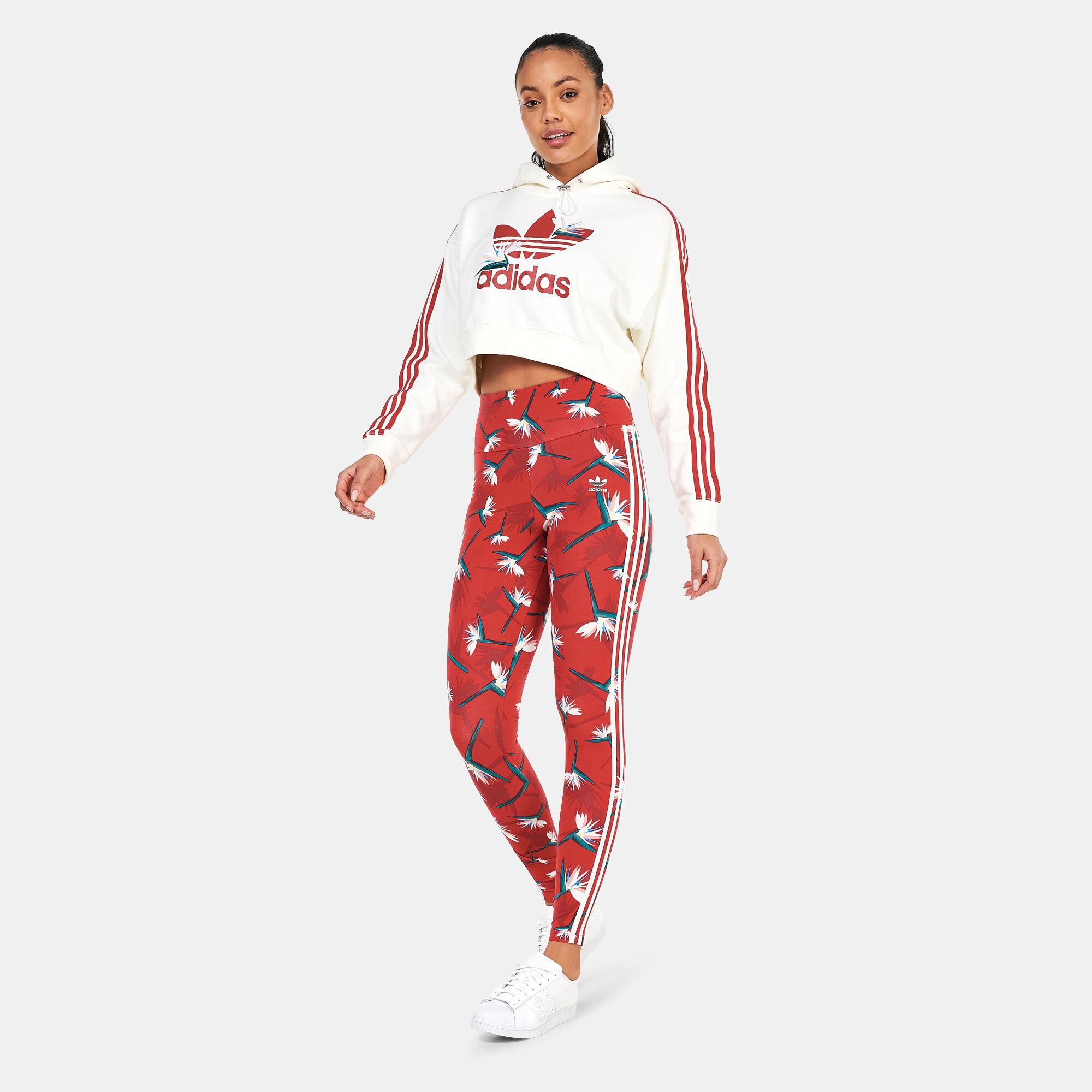 Adidas red floral leggings top