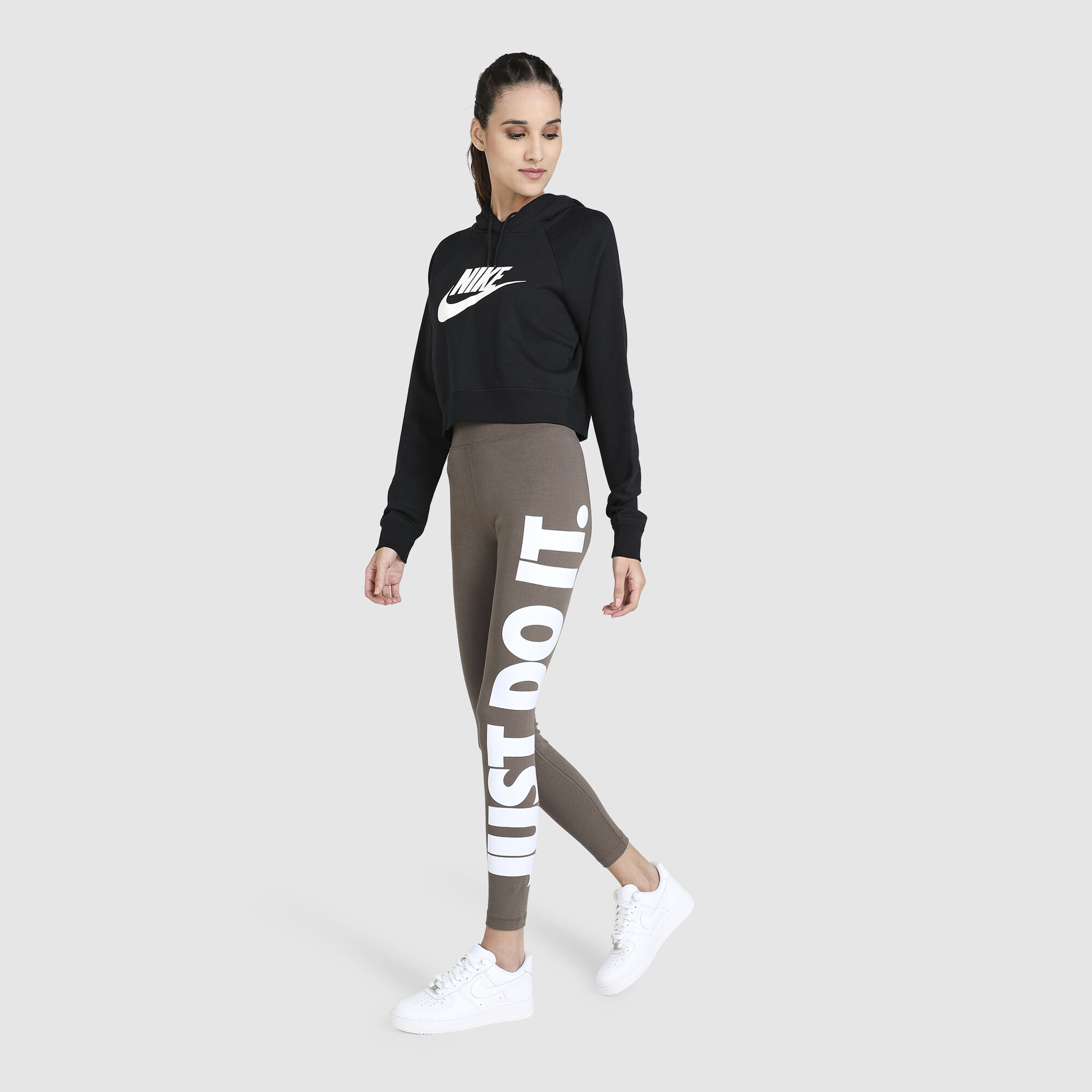 Buy Nike Women s Sportswear Essential Just Do It Leggings Grey in