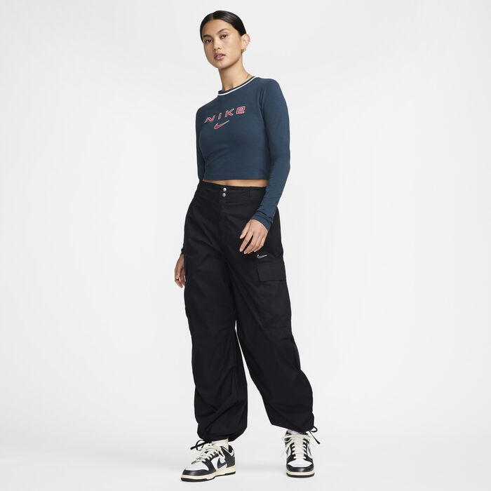 Nike Women's Sportswear Chill Long-Sleeve Cropped Graphic Tee Blue Nike Women's Sportswear Chill Long-Sleeve Cropped Graphic Tee Blue image number 3