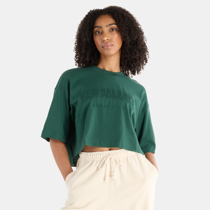 New Balance Women's Embossed Graphic Jersey T-Shirt Beige New Balance Women's Embossed Graphic Jersey T-Shirt Beige image number 0