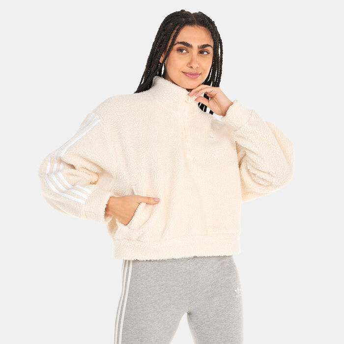 adidas Originals Women's Adicolor Classics Half-Zip Fleece Sweatshirt White image number 0