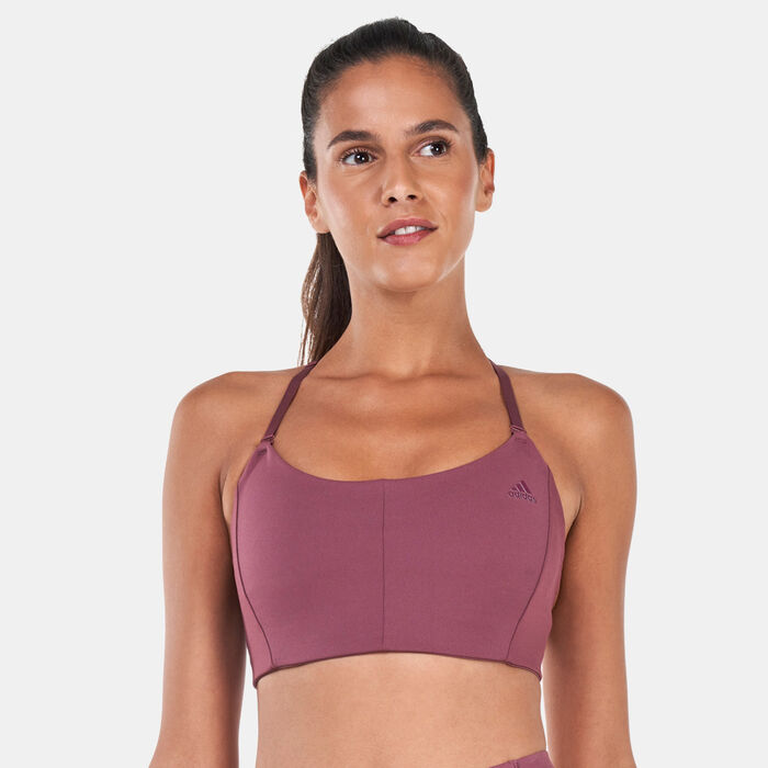 adidas Women's Yoga Studio Light-Support 4 Elements 3-Stripes Sports Bra Brown adidas Women's Yoga Studio Light-Support 4 Elements 3-Stripes Sports Bra Brown image number 0