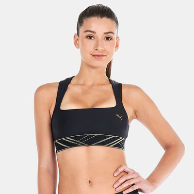 PUMA Women's Mid-Impact Deco Glam Sports Bra Black