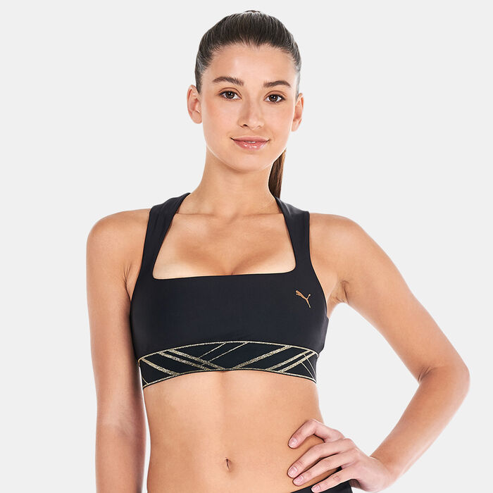 PUMA Women's Mid-Impact Deco Glam Sports Bra Black PUMA Women's Mid-Impact Deco Glam Sports Bra Black image number 0