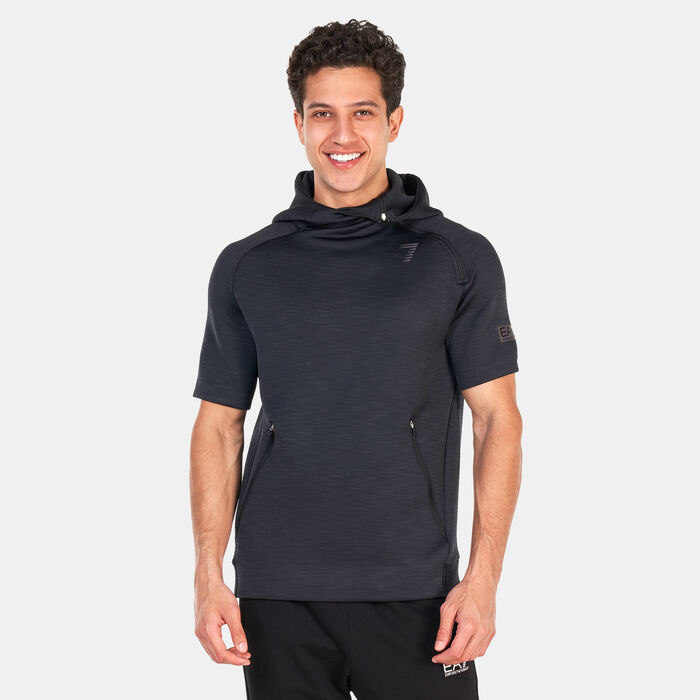 EA7 Emporio Armani Men's Vigor 7 Half Sleeve Hooded Sweatshirt Black EA7 Emporio Armani Men's Vigor 7 Half Sleeve Hooded Sweatshirt Black image number 0