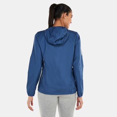 adidas Women's Own the Run Hooded Running Windbreaker Jacket Blue adidas Women's Own the Run Hooded Running Windbreaker Jacket Blue
