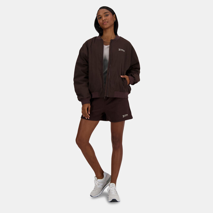 New Balance Women's Linear Heritage Bomber Jacket Brown New Balance Women's Linear Heritage Bomber Jacket Brown image number 5