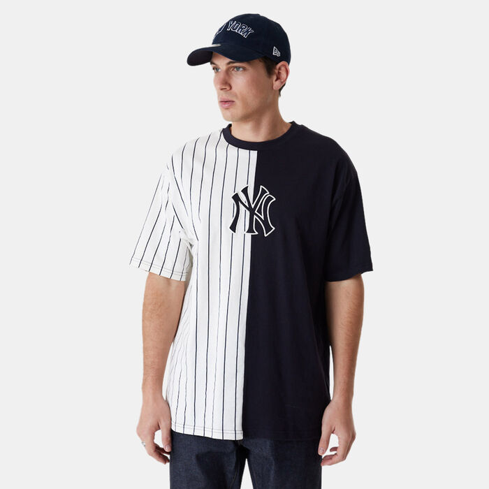 New Era Men's MLB Half Striped Oversized New York Yankees T-Shirt Blue New Era Men's MLB Half Striped Oversized New York Yankees T-Shirt Blue image number 0