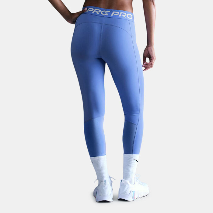 Nike Women's Pro Mid-Rise Mesh-Panelled Leggings Blue image number 1