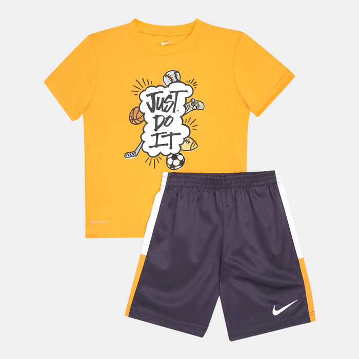 Nike Kids' Dri-FIT Blocked T-Shirt And Shorts Set (Baby And Toddler) Orange image number 0