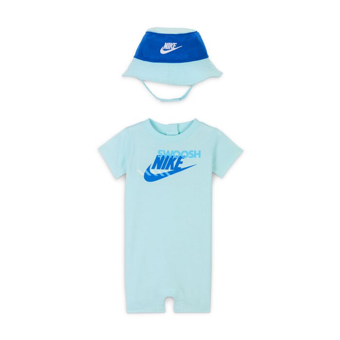 Nike Kids' Sportswear PE Romper and Bucket Hat Set Blue Nike Kids' Sportswear PE Romper and Bucket Hat Set Blue image number 0