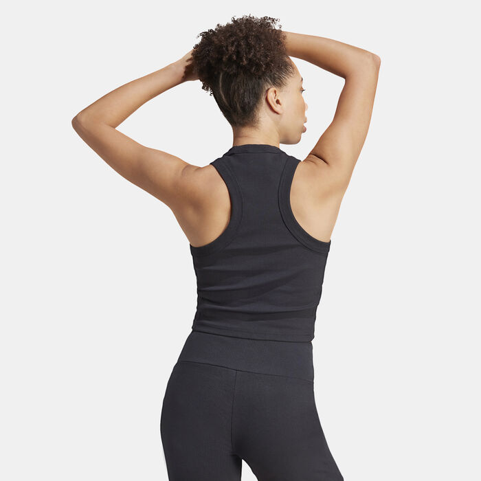 adidas Women's Lounge Ribbed Cropped Tank Top Black image number 1