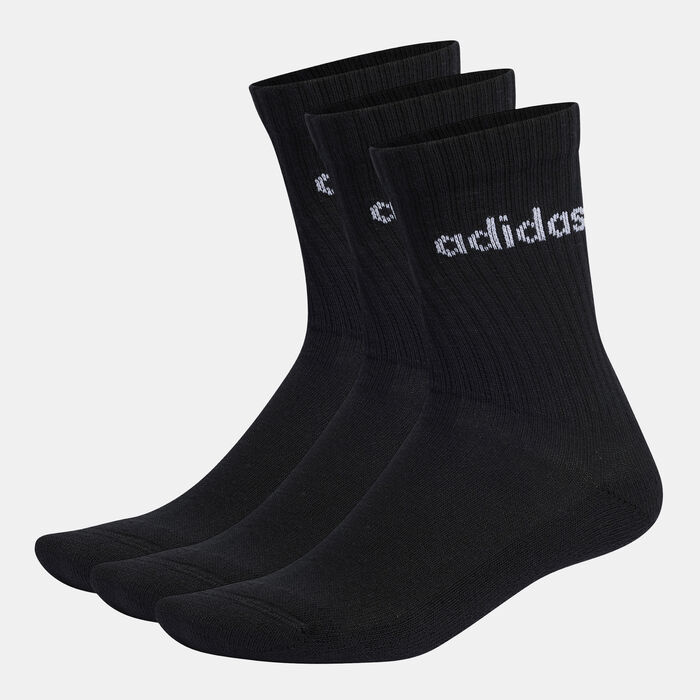 adidas Men's Linear Crew Cushioned Socks (3 Pack) Black image number 0