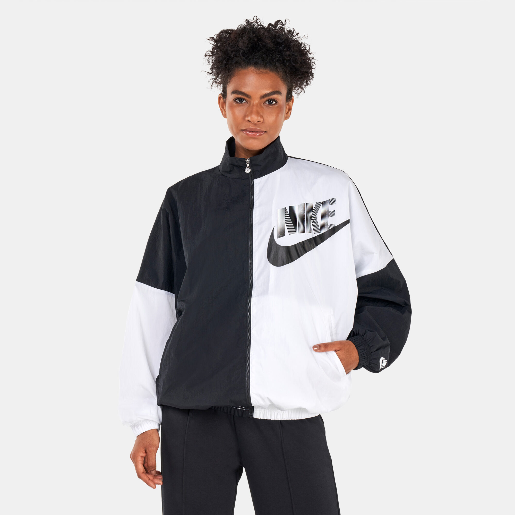 Nike women's sportswear woven jacket - black/white sale