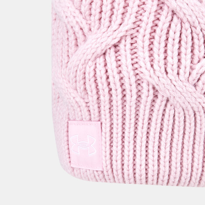 Under Armour Women's UA Halftime Cable Knit Beanie Pink Under Armour Women's UA Halftime Cable Knit Beanie Pink image number 2