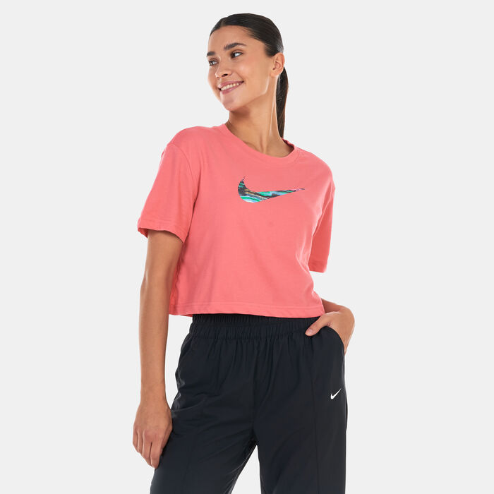 Nike Women's Dri-FIT Cropped Yoga T-Shirt Pink image number 0