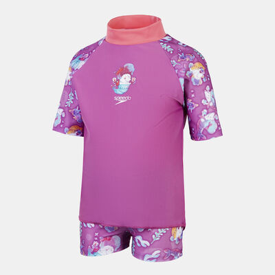 Speedo Kids' Digital Swimming Rashguard and Shorts 2-Piece Set Pink