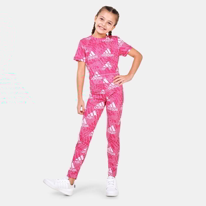 adidas Kids' AEROREADY Designed to Move BrandLove Leggings Pink adidas Kids' AEROREADY Designed to Move BrandLove Leggings Pink image number 2