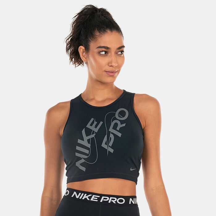 Nike Women's Dri-FIT Graphic Crop Tank Top Black Nike Women's Dri-FIT Graphic Crop Tank Top Black image number 0