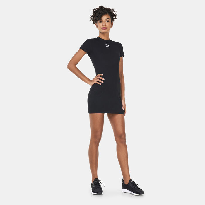 PUMA Women's Classics Ribbed T-Shirt Dress Black image number 0