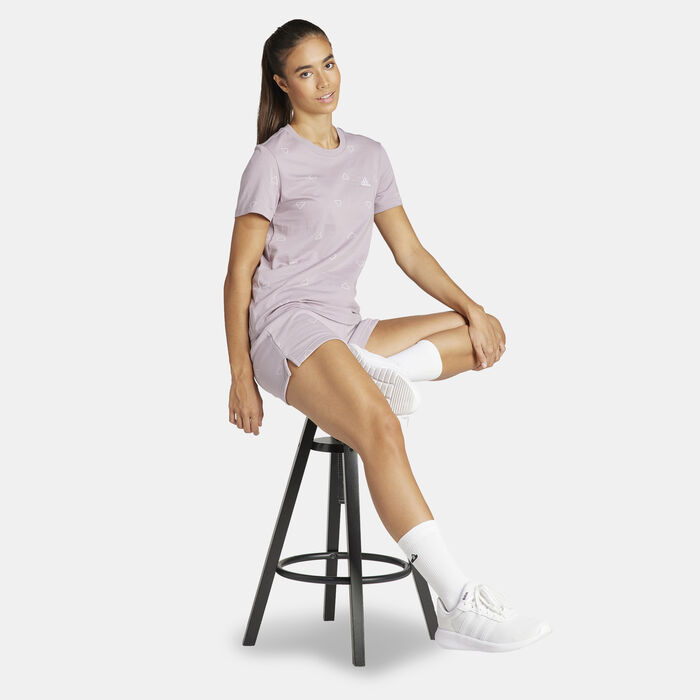 adidas Women's Essentials Monogram Graphic Shorts Beige adidas Women's Essentials Monogram Graphic Shorts Beige image number 2
