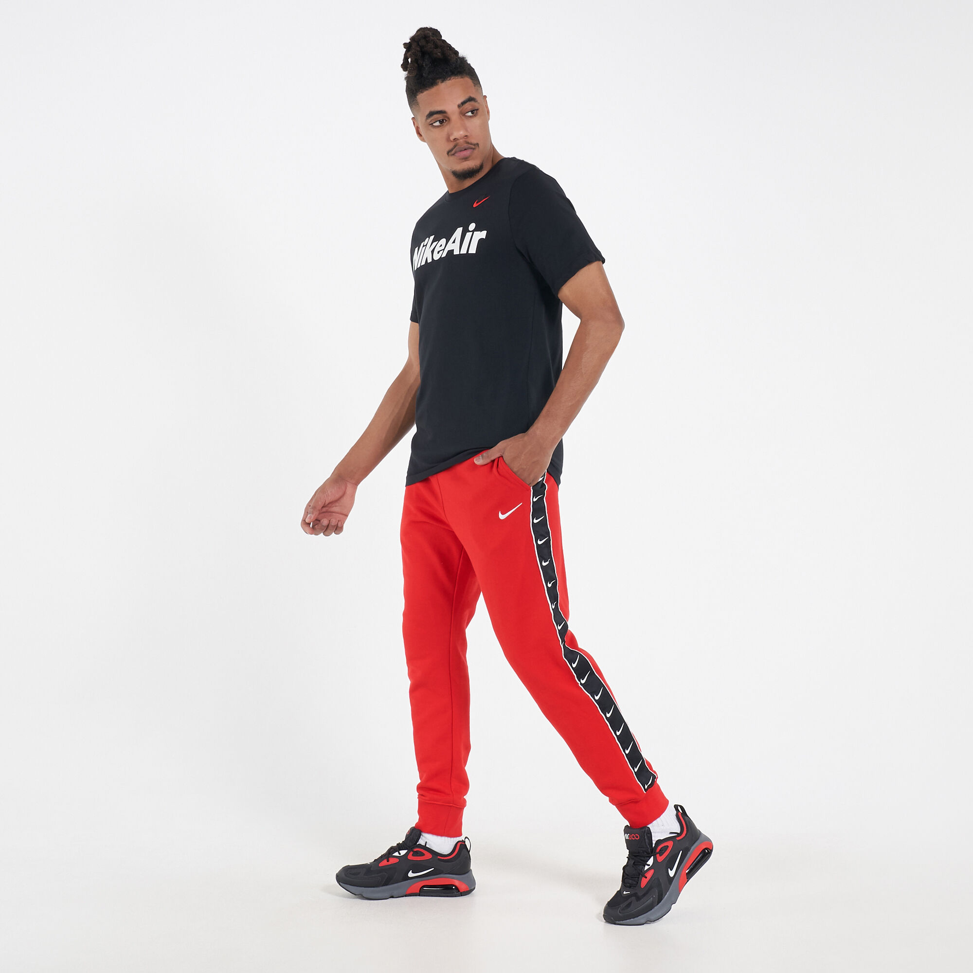 Red nike tape joggers outlet