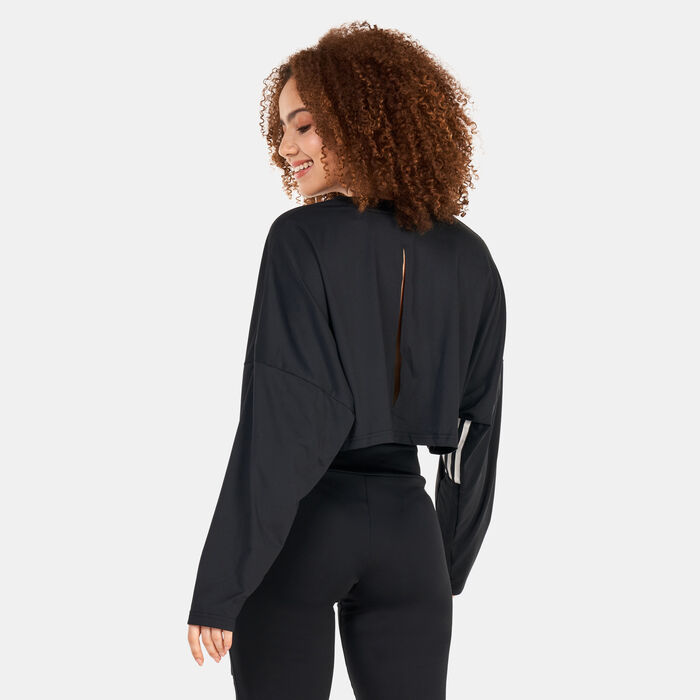 adidas Women's Hyperglam Cut 3-Stripes Lightweight Oversized Sweatshirt Black adidas Women's Hyperglam Cut 3-Stripes Lightweight Oversized Sweatshirt Black image number 1