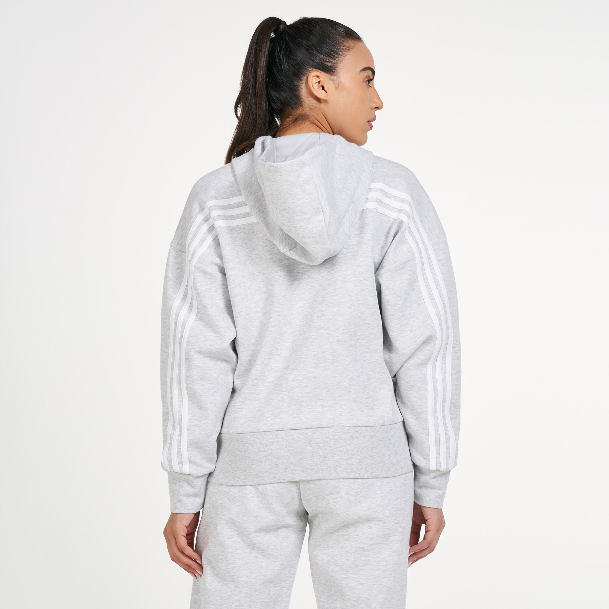 Buy adidas Women s 3 Stripes Doubleknit Scuba Hoodie Grey in KSA SSS