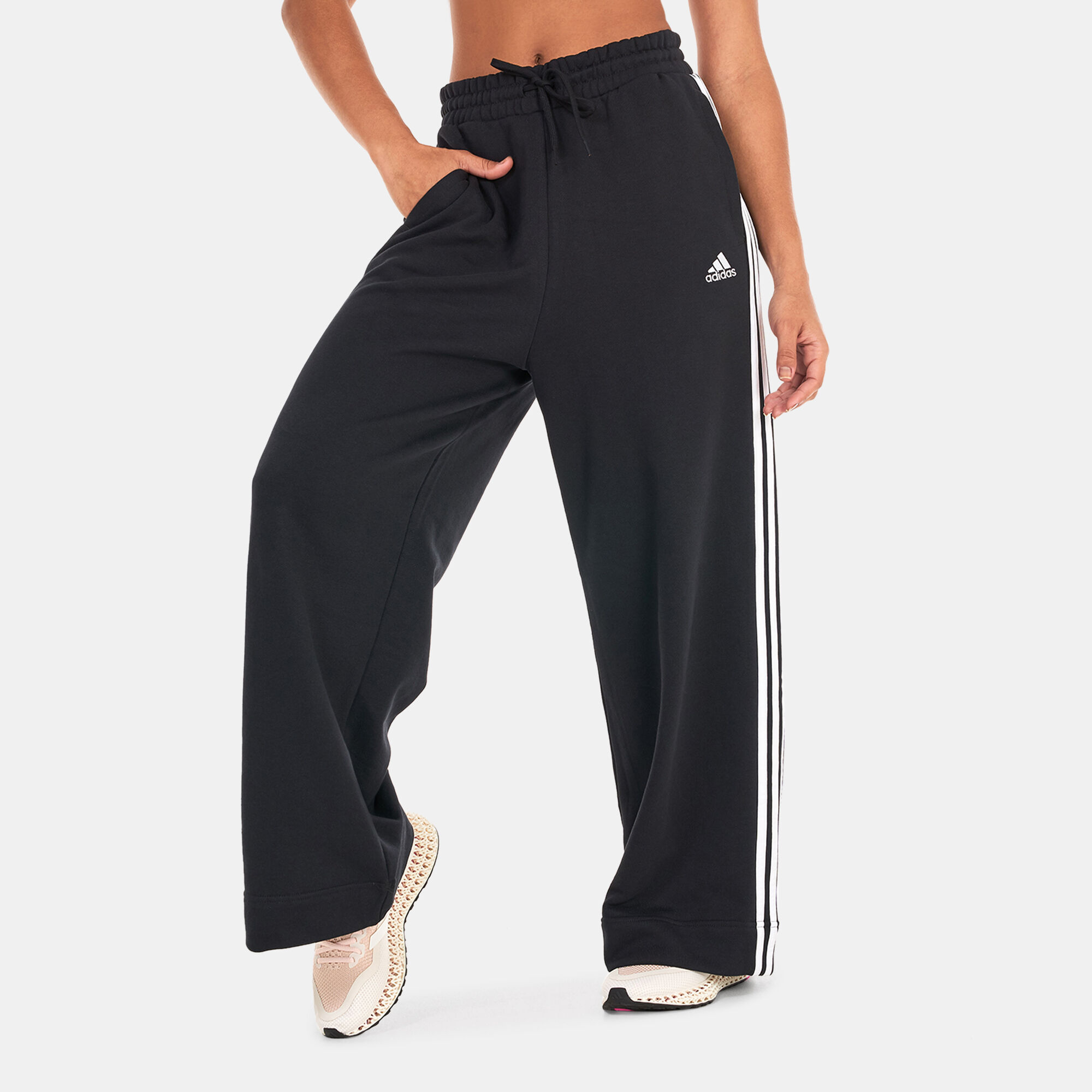 Women s Essentials 3 Stripes French Terry Wide Sweatpants Black adidas in KSA SSS